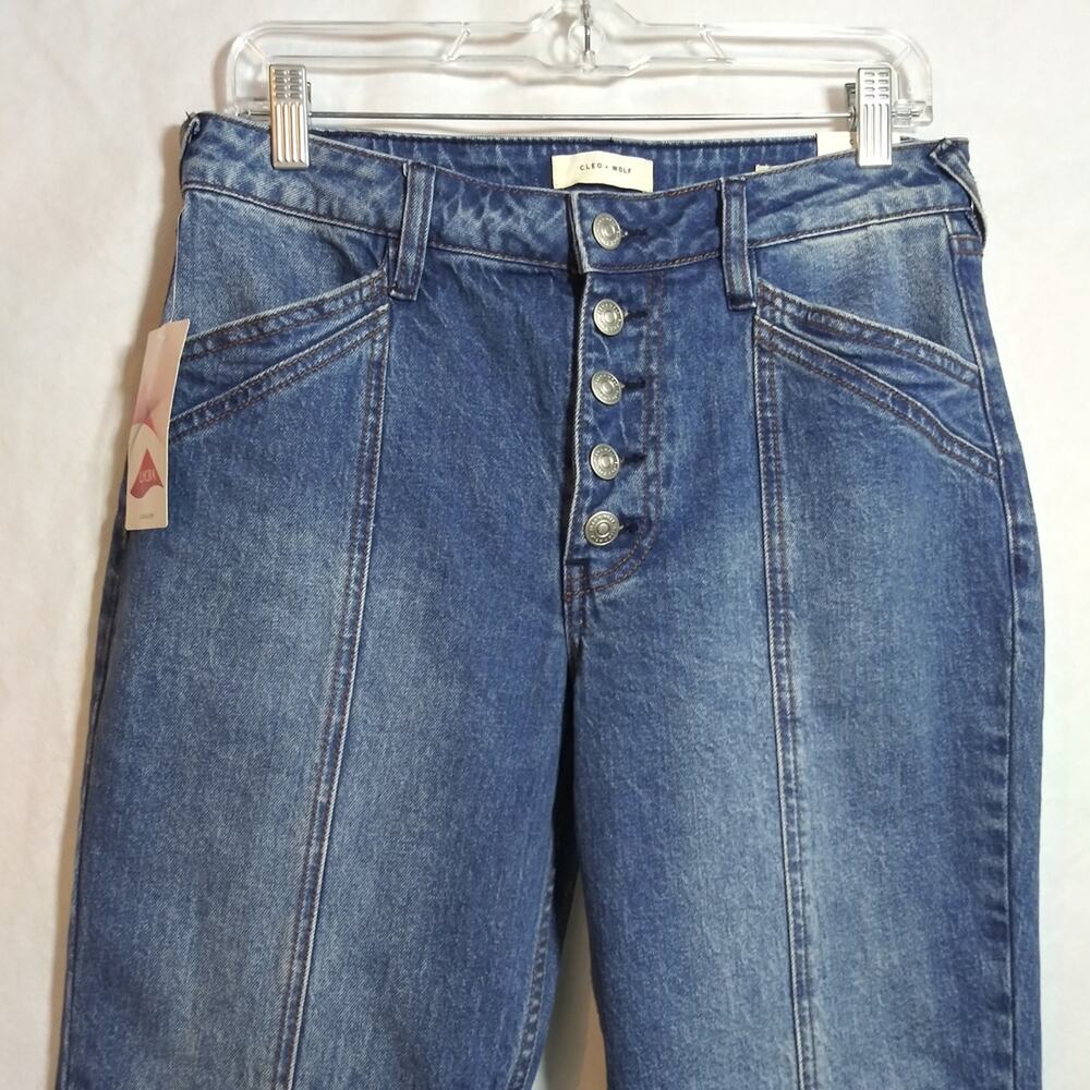 Cleo + Wolf Women's High Rise Straight Dark Wash Button Fly Denim Jean Size 28 - Picture 3 of 13